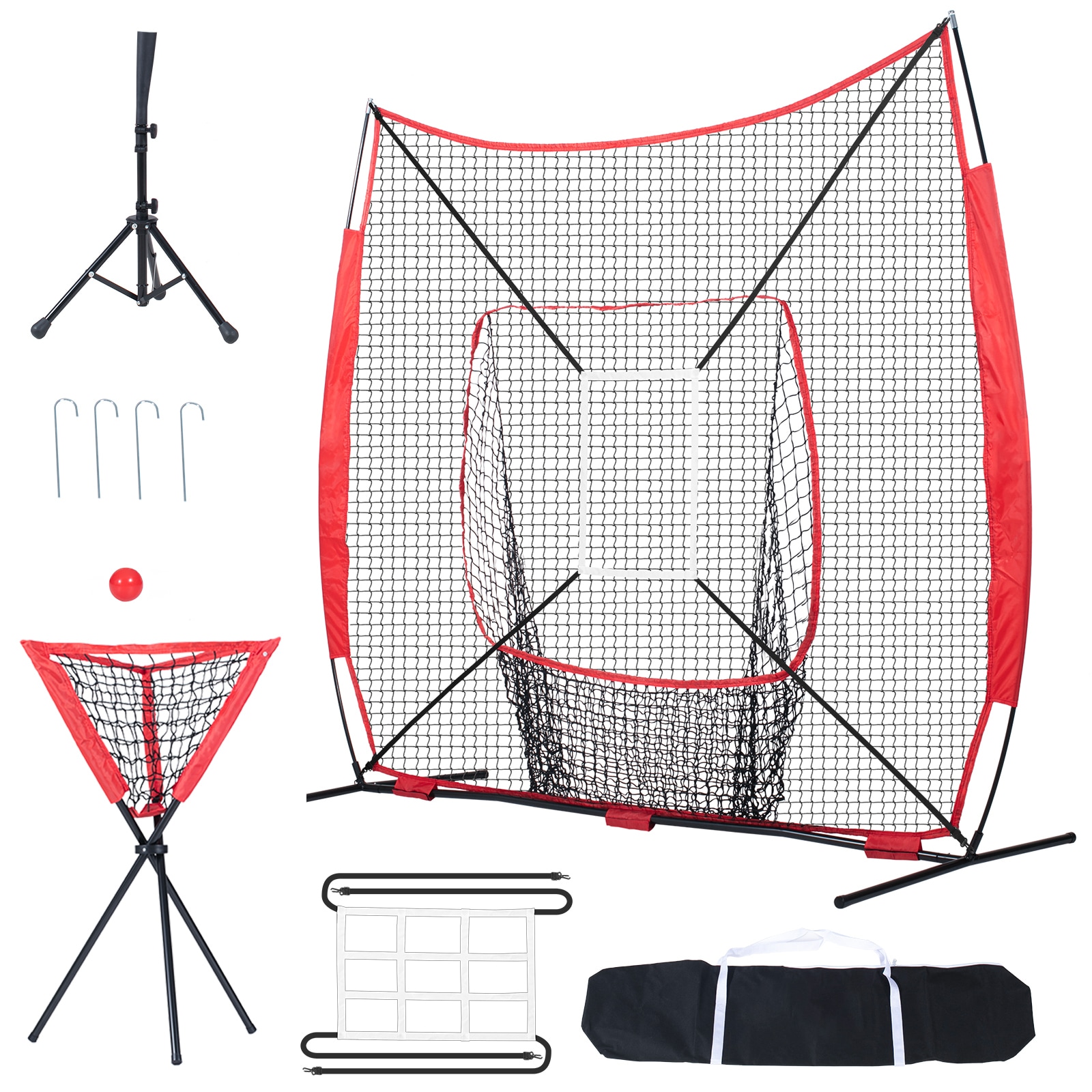 Baseball And Softball Practice Net With Bow Frame And Strike Zone_voghion.com